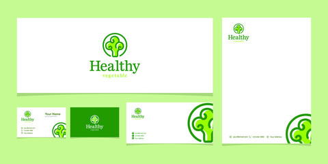 Vector logo design template with fruit and vegetable in trendy style - healthy food 