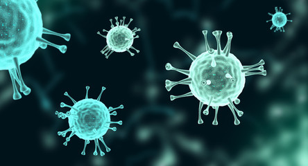 Covid-19 under the microscope. 3d coronavirus illustration