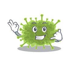 Cartoon design of haploviricotina with call me funny gesture