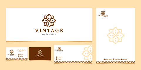 set of vintage logos with business cards for business needs