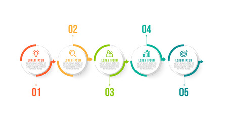 Minimal Business Infographics template. Timeline with 5 steps, options and marketing icons .Vector linear infographic with five conected elements. Can be use for presentation.