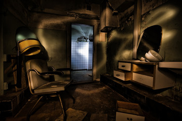 Old abandoned barber shop in the basement