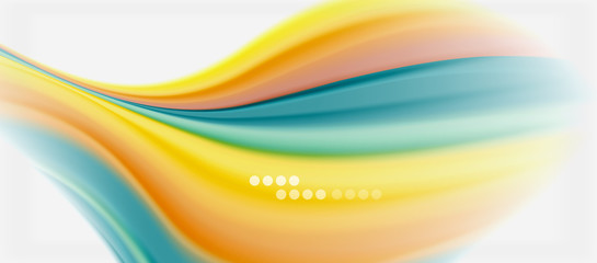 Wave lines abstract background, smooth silk design with rainbow style colors. Liquid fluid color waves. Vector Illustration