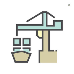 Crane and cargo ship icon, 64x64 perfect pixel and editable stroke.