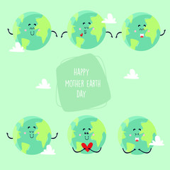 mother earth day cute characters set