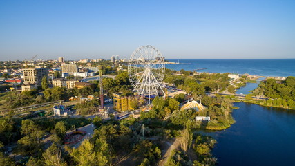 Aerial view to the Anapa city and the amusement park. Krasnodar region. Russia.