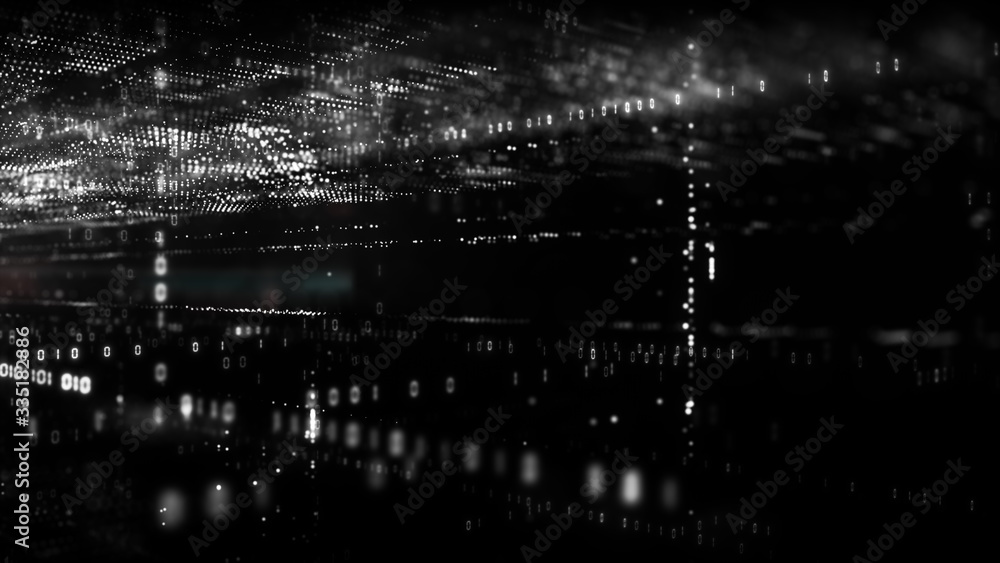 Poster black and white digital cyberspace with particles and digital data network connections. future techn