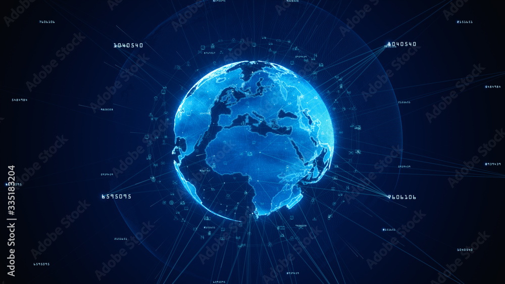 Poster digital cyberspace and digital data network connections concept. transfer digital data hi-speed inte