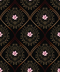 Seamless pattern in dark colors. The Damascus pattern. It can be used for creating Wallpaper, textiles, and paper