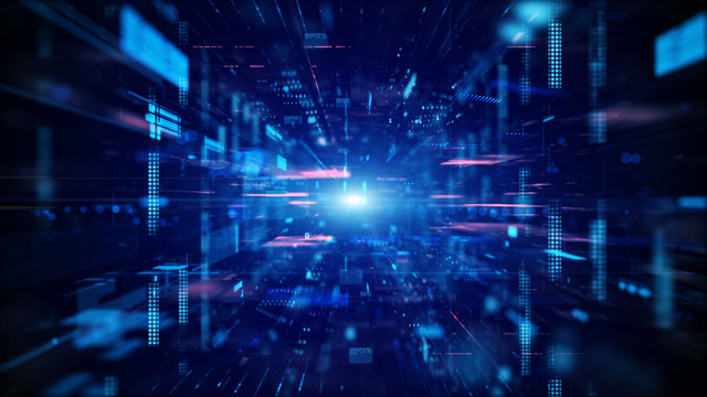 Blue Digital cyberspace and digital data network connections concept. Transfer digital data hi-speed internet, Future technology digital abstract background concept.