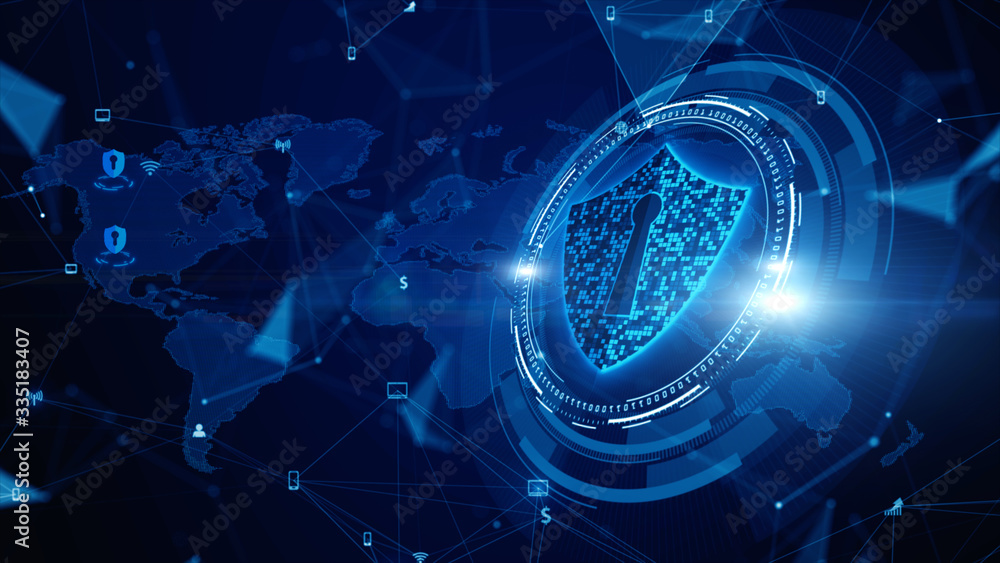 Poster shield icon cyber security, digital data network protection, future technology digital data network 