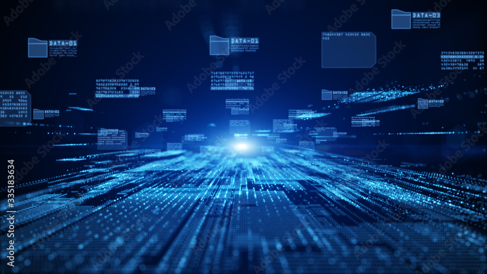 Poster digital cyberspace with particles and digital data network connections, future technology digital ab