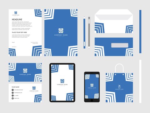 blue real estate modern flat business corporate identity stationery