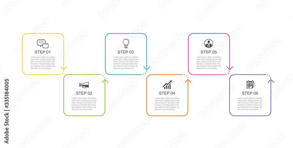Poster 6 infographics rectangle thin line with data template. vector illustration abstract background. can 