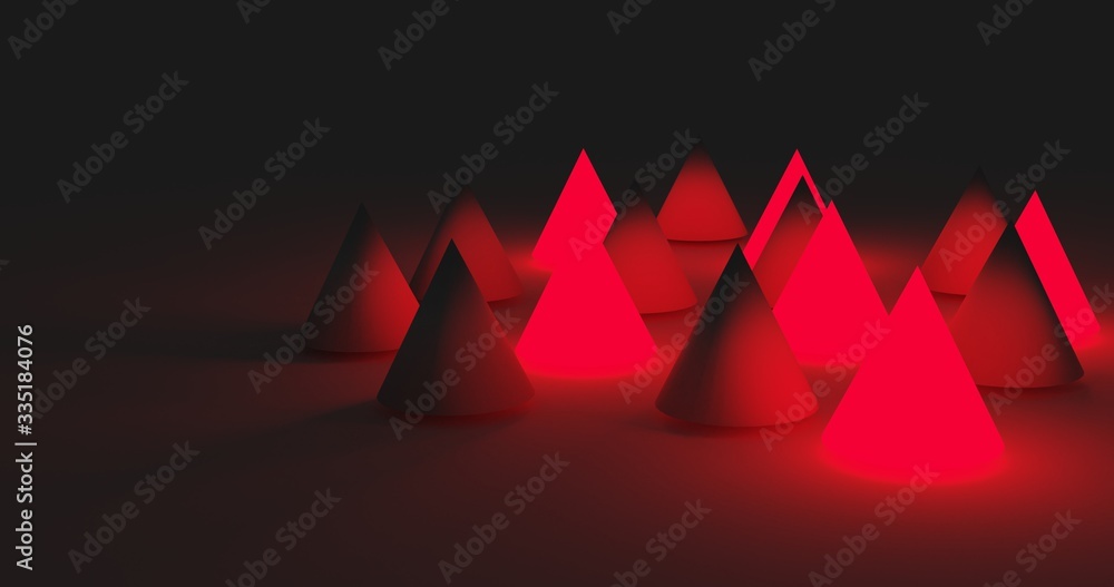 Poster Cone abstract background with red light. 3D rendering