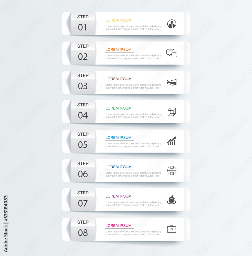 Poster 8 data infographics tab paper index template. vector illustration abstract background. can be used f