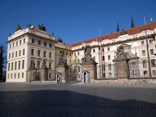 Fototapeta na wymiar Emptiness on Hradcany Square in Prague due to coronavirus