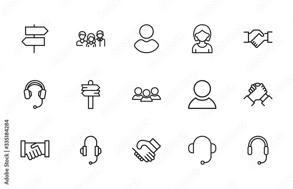 Poster vector line icons collection of support.