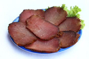 Cured Beef Basturma in Red Pepper, dishes of Russian national cuisine