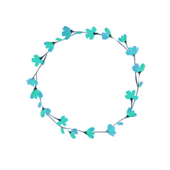 Watercolor wreath with blue flowers. Spring watercolor illustration, inscription or photo template