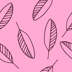 Seamless pattern of hand drawn pink leaves. Vector illustration.
