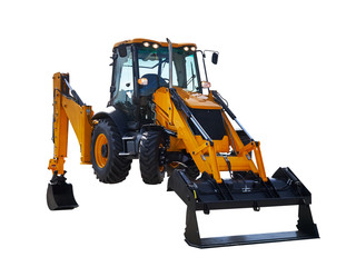 Modern wheeled excavator. Isolated image.