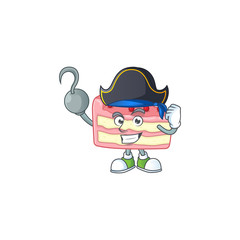 Cool pirate of strawberry slice cake cartoon design style with one hook hand