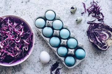 Dyed Easter eggs with red cabbage