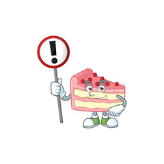 A picture of strawberry slice cake cartoon character concept holding a sign