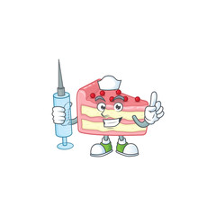 Friendly Nurse strawberry slice cake mascot design style using syringe