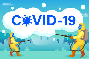 Fighting Covid-19 or Coronavirus concept inscription design banner