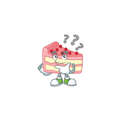 Strawberry slice cake mascot design concept having confuse gesture