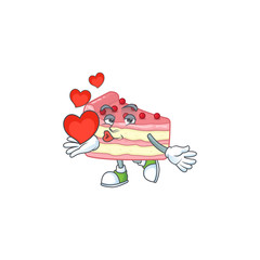 An adorable cartoon design of strawberry slice cake holding heart