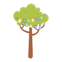 tree with pennants decoration party celebration isolated icon