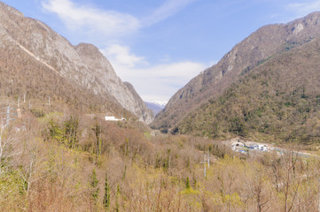Valley between the mountains in spring