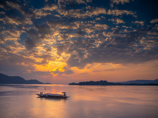 Single boat in Brahmaputra river, Guwahati, Assam, India