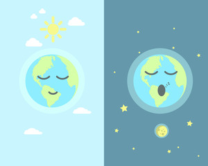 good morning and night mother earth day flat vector illustration