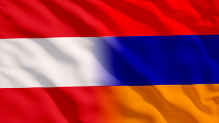 Waving Austria and Armenia National Flags with Fabric Texture