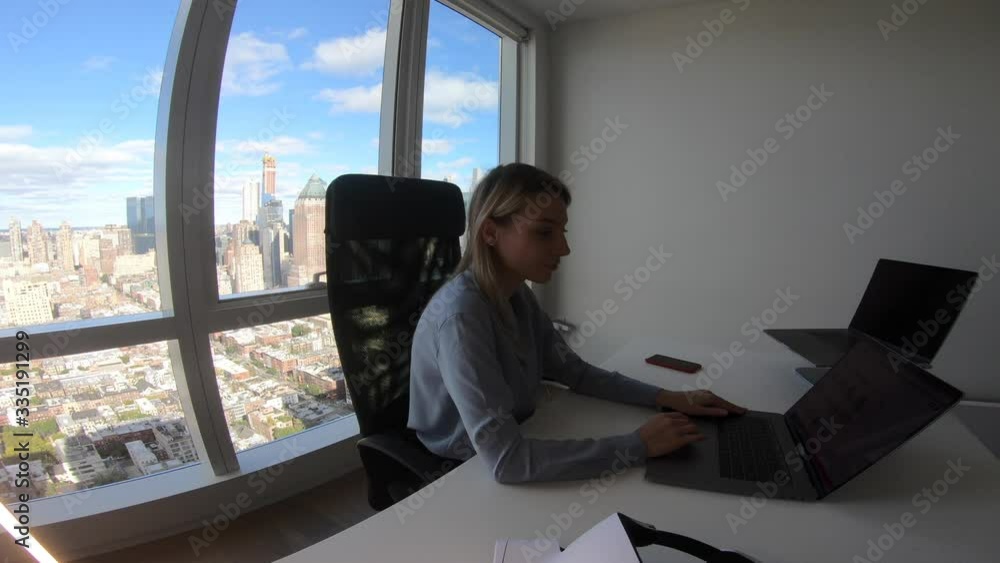 Poster caucasian corporate director using modern digital technology for working with stock exchange website