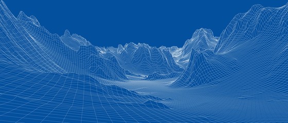 Abstract 3d wire-frame landscape. Blueprint style