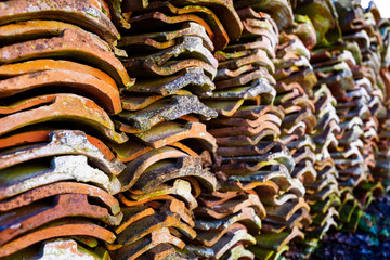 old roof tiles piled up