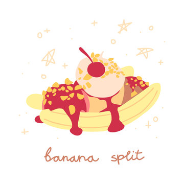 Banana Split Illustration, Isolated