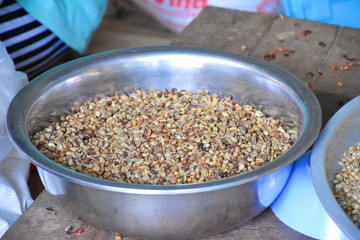 Workers sorting coffee beans.