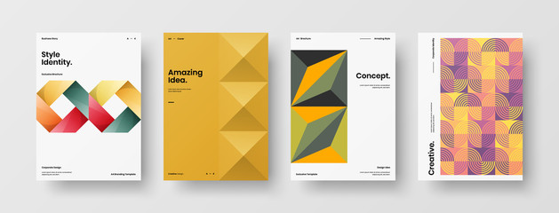 Company identity brochure template collection. Business presentation vector A4 vertical orientation front page mock up set. Corporate report cover abstract geometric illustration design layout bundle.