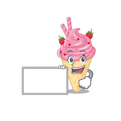 Strawberry ice cream cartoon character design style with board