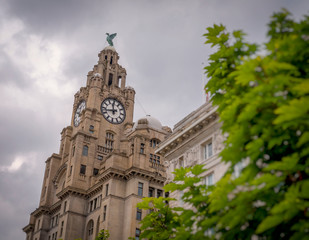 Fototapeta na wymiar The Royal Liver Building on Pier Head next to the River Mersey, Once housed Royal Liver Assurance it was built in 1911.