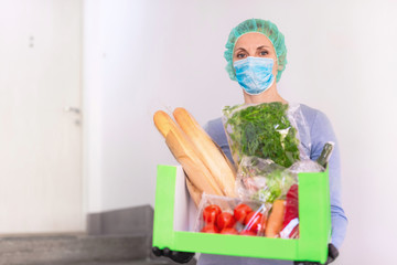 Home delivery food during virus outbreak, coronavirus panic and pandemics. Stay safe!