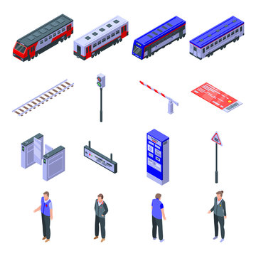 Electric Train Driver Icons Set. Isometric Set Of Electric Train Driver Vector Icons For Web Design Isolated On White Background