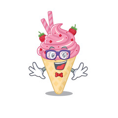 Mascot design style of geek strawberry ice cream with glasses