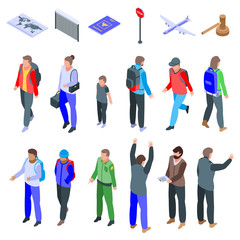 Fototapeta premium Illegal immigrants icons set. Isometric set of illegal immigrants vector icons for web design isolated on white background